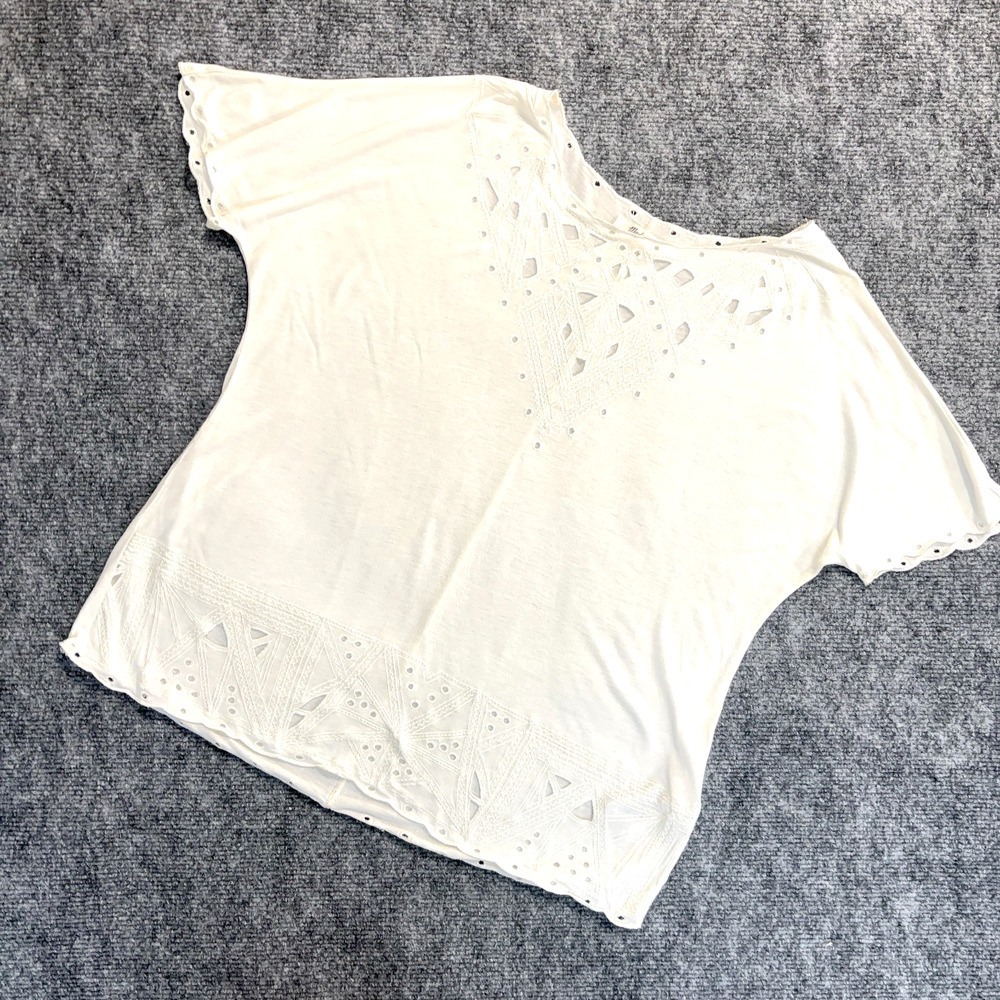Madewell Ivory Embroidered Eyelet Flutter Sleeve Top XS Relaxed Boho Viscose